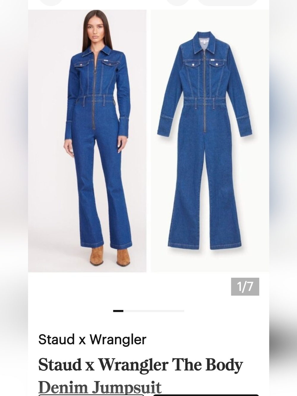 Staud x Wrangler Indigo " The Body Beautiful " Denim Jumpsuit Size M